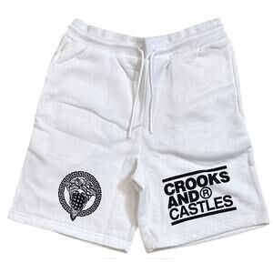 Crooks & Castles Men's Sweatshorts Bandito Medusa Fleece Shorts in White